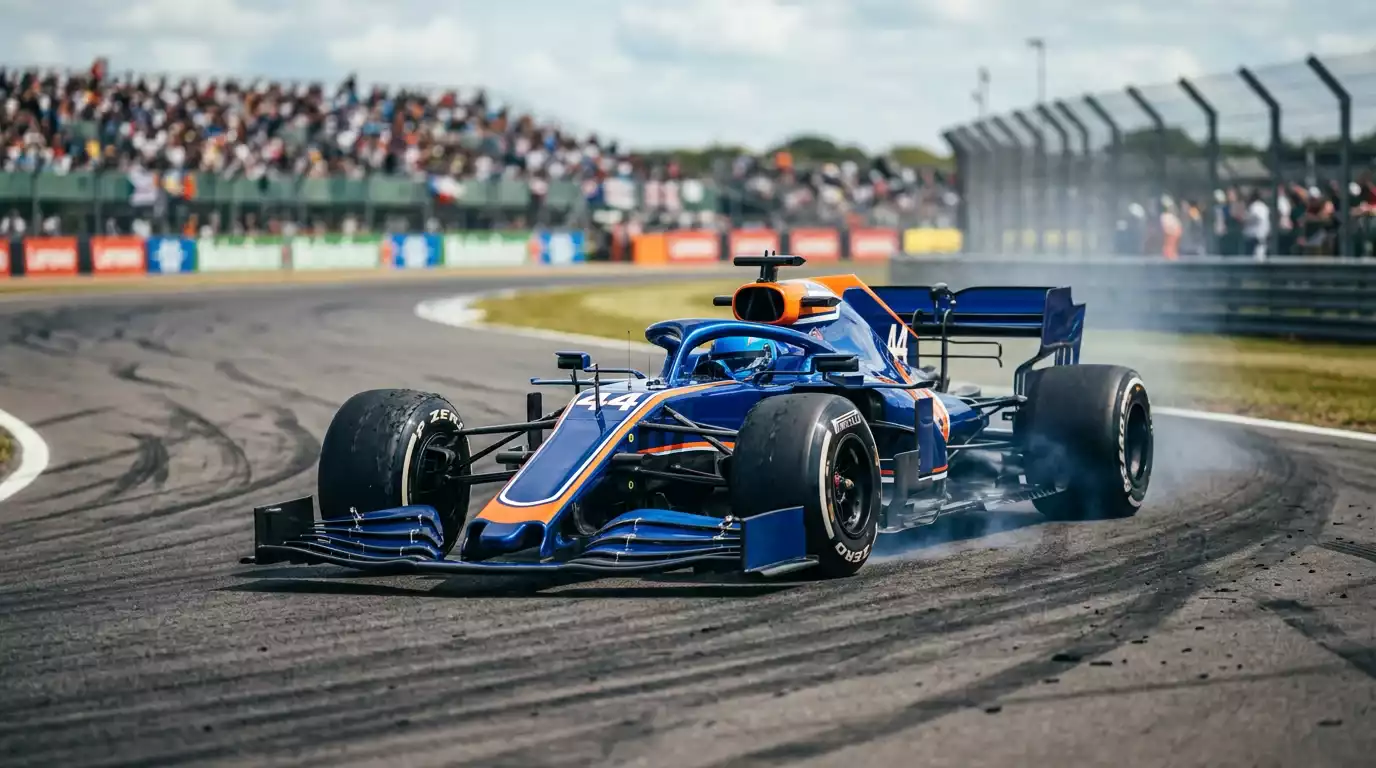 Formula 1 -kilpa-auto radalla vedonlyöntitaulukon edessä